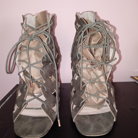 Eloquii Lace up Forrest Green Open toe booties - Picture 3 of 5